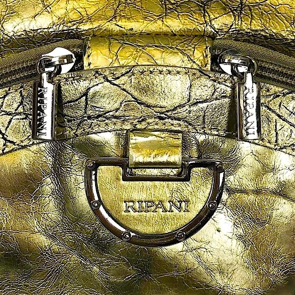 RIPANI Metallic Soft Gold Reptile Embossed Italian Patent Leather Zipper Tote - Picture 11 of 11